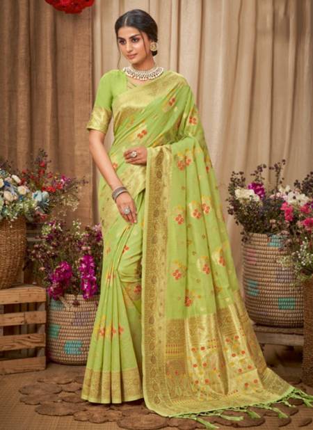 Green Colour SANGAM FASHION QUEEN Fancy New Exclsuive Wear Cotton Designer Saree Collection 4021